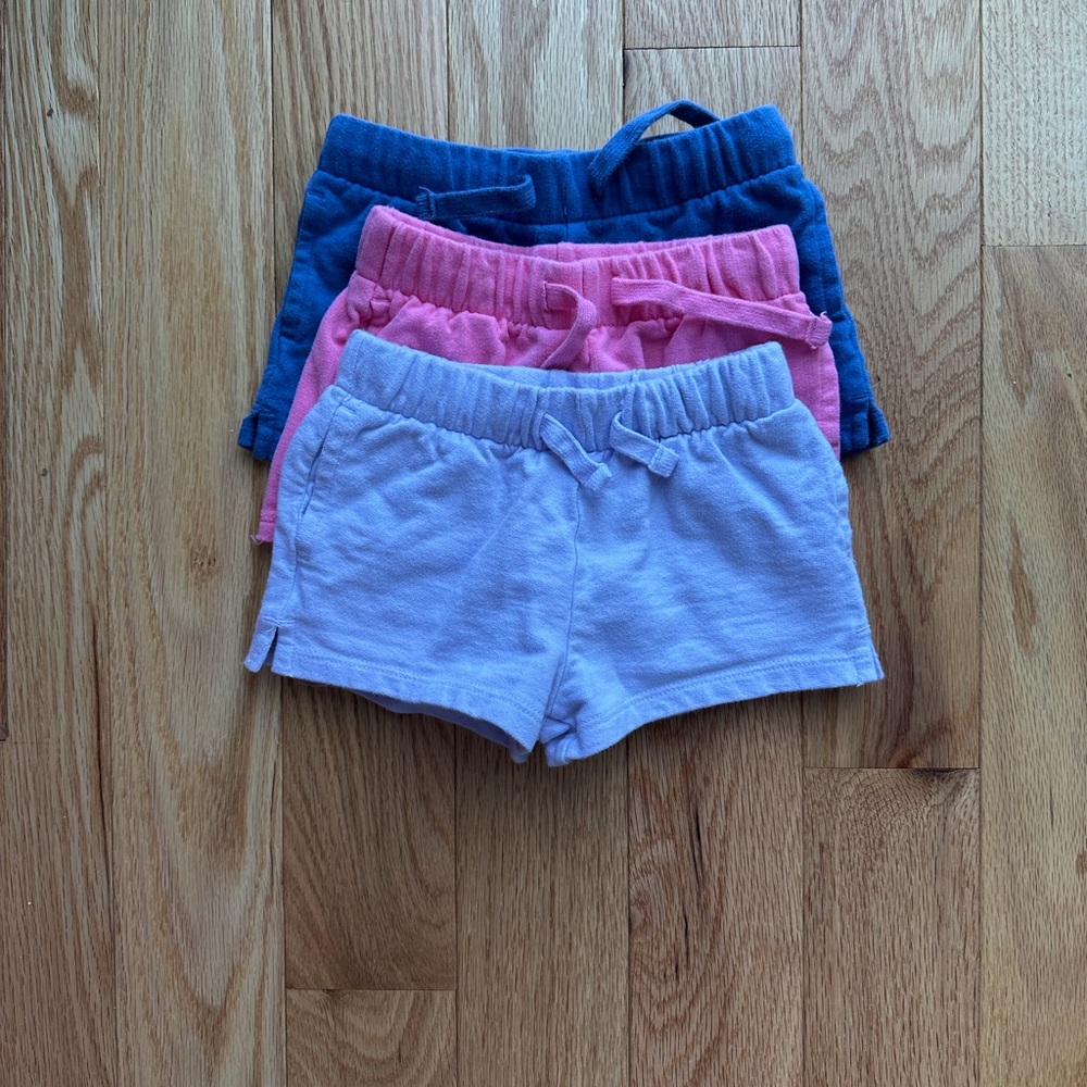 Carter’s Baby Pull-On French Terry Shorts 12M - pack of 3: purple, pink, blue
